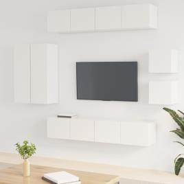 vidaXL 8 pcs conjunto móveis TV derivados de madeira branco brilhante