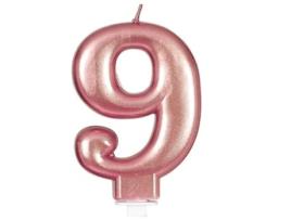 Vela GUIRCA Metálica Dourada E Rosa Número 9, 8 Cm