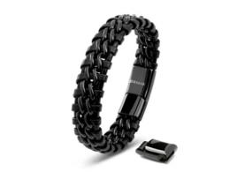 Pulseira SERASAR Steel (Couro e Aço Inoxidável Magnético - Preto - M)