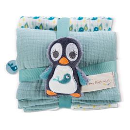 Nici Muslin Cloth Set Of 2 With Mini Grasping Toy Azul