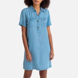 La Redoute Collections Vestido direito em ganga, curto, mangas curtas