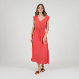 Molly Bracken Vestido com cordão para atar na cintura, detalhes em renda