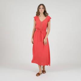 Molly Bracken Vestido com cordão para atar na cintura, detalhes em renda