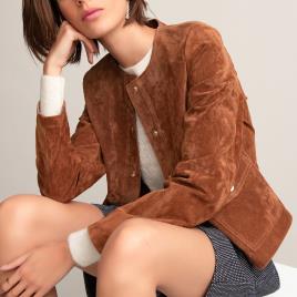 La Redoute Collections Casaco curto, em pele, com molas de pressão