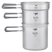 Conjunto de 3 peças em titânio, frigideira de 13,5 cm e tachos de 0,8 l e 1,2 l 3 unidades (Prata) - Keith