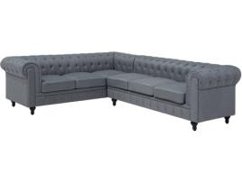 Sofá de Canto BELIANI Chesterfield (Cinzento Claro - Tecido - Lugares: 6)