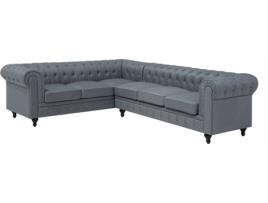 Sofá de canto à direita com 3 lugares em tecido cinzento claro CHESTERFIELD