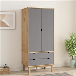 vidaXL Roupeiro 76,5x53x172 cm pinho maciço castanho/cinzento