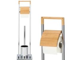 Suporte com suporte de papel higiénico integrado. Conjunto com escova sanitária em branco. Tamanho: 74 cm