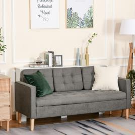 HOMCOM Sofá de 3 lugares acolchoado com 3 almofadas e apoios de braço Espaço de armazenamento Estilo moderno para sala de estar Quarto 166,5x62x82 cm cinza