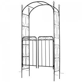 Outsunny Arco de jardim com porta dupla treliça metálica com fechadura para plantas trepadeiras Pátio 108x45x215 cm cor preto fosco