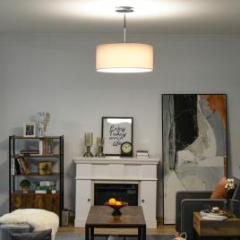 HOMCOM Luminária Suspensa Ø59x44 cm Luminária Pendente Têxtil com Luzes LED de 35W com 3 Modos de Cores e Suporte de Metal Cinza