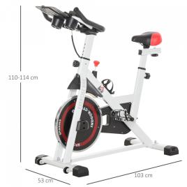 HOMCOM Bicicleta estática com tela LCD Sela ajustável Volante 8 kg Carga 100 kg 103x53x105-117,5 cm Branco