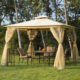 Outsunny Pérgola ao ar livre com rede mosquiteira para jardim terraço com espigões de solo poliéster aço 300x300x265 cm bege