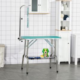 PawHut Mesa de tosquia dobrável para animais de estimação com altura ajustável em forma de osso antiderrapante aço 94,5x55x81 cm Verde