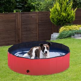 PawHut Piscina Dobrável Portátil para Animais de Estimação Cães Gatos PVC Antideslizante Múltiplo Uso r Ø120x30 cm Vermelho