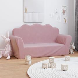 vidaXL Sofá infantil de 2 lugares pelúcia rosa