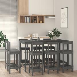 vidaXL 9 pcs conjunto de bar pinho maciço cinza