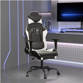 vidaXL Cadeira de gaming c/ apoio pés couro artificial preto/branco