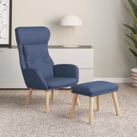vidaXL Cadeira de descanso com banco p/ pés tecido azul