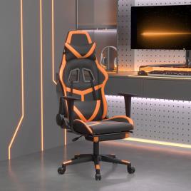 vidaXL Cadeira gaming c/ apoio p/ pés couro artificial preto e laranja