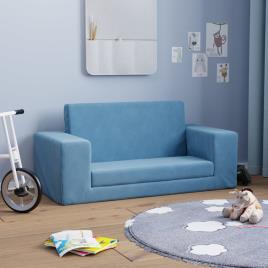 vidaXL Sofá infantil de 2 lugares pelúcia azul