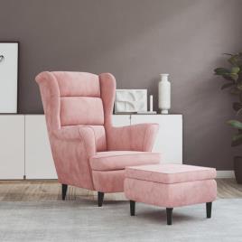 vidaXL Poltrona de descanso com banco veludo rosa