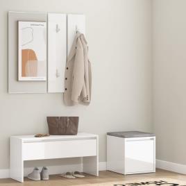 vidaXL Conj. móveis de corredor derivados de madeira branco brilhante