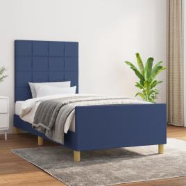 vidaXL Estrutura de cama c/ cabeceira tecido 80x200 cm azul