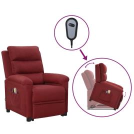 vidaXL Poltrona elevatória de massagens tecido vermelho tinto