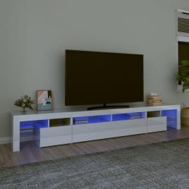 vidaXL Móvel de TV com luzes LED 260x36,5x40 cm branco brilhante