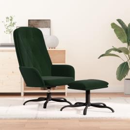 vidaXL Cadeira de descanso com banco p/ pés veludo verde-escuro