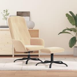 vidaXL Cadeira de descanso com banco p/ pés veludo branco nata