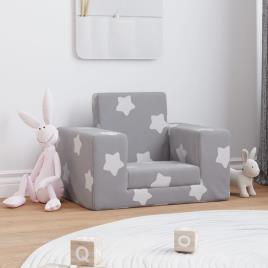 vidaXL Sofá infantil de c/ estrelas pelúcia cinzento-claro