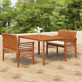 vidaXL 3 pcs conjunto de jantar exterior c/ almofadões acácia maciça