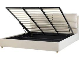 Cama BELIANI de Casal em Veludo Creme com Arrumação 180x200 cm Batilly