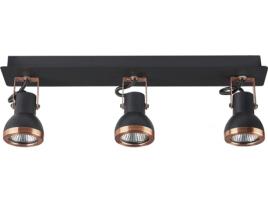 Candeeiro BELIANI de Teto 3 Luzes Metal Preto e Cor de Cobre Baro