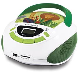 METRONIC Rádio CD Jungle, CD-MP3, Porta USB e Leitor de Cartões SD/MMC, Branco e Verde