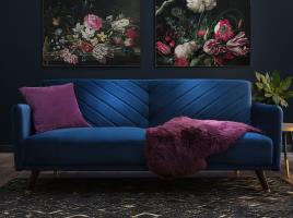 Sofá-cama de 3 lugares em veludo azul marinho SENJA