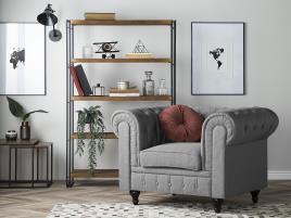 Poltrona em tecido cinzento claro CHESTERFIELD grande