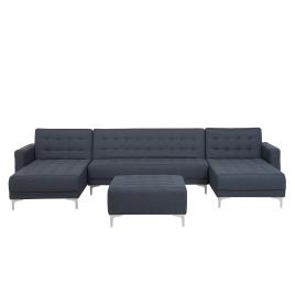 Sofá-cama em forma de U de 5 lugares com repousa-pés em tecido cinzento escuro ABERDEEN