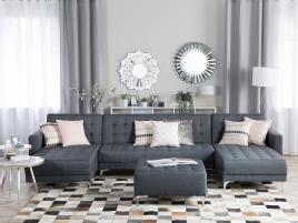 Sofá-cama em forma de U de 5 lugares com repousa-pés em tecido cinzento escuro ABERDEEN