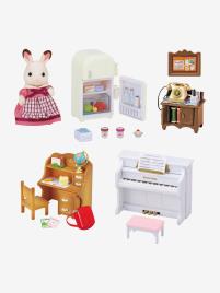 5220 - Conjunto de móveis e Mamã Coelho Chocolate SYLVANIAN FAMILIES branco escuro liso com motivo  