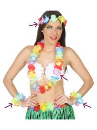 Kit havaiano: colar, pulseiras e coroa multicor UNIQUE