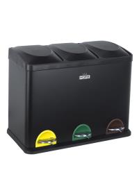 Cubo de reciclagem ecológica 45L de 3 comp. preto UNIQUE