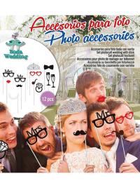Conjunto Photocall casamento de 12 unidades com bastão multicor UNIQUE