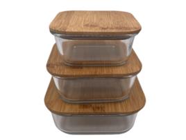 Caixa Quadrada com Tampa de Bambu 520 Ml.