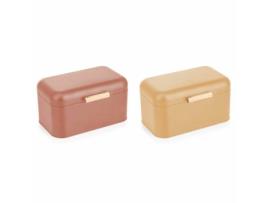 Cesta do Pão DKD Home Decor Metal Terracota Amarelo Bambu Vintage (30,50 x 20,7 x 15 cm) (2 Unidades)