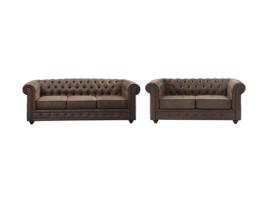 Conjunto de Sofás VENTE UNIQUE Fixo Chesterfield (72 x 205 x 88 cm - Castanho)