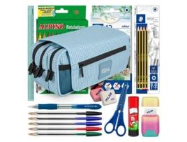 Estojo Triplo com Material Escolar COLEPACK Kuru 2022 (Azul - 22 x 11 x 9 cm - Poliéster)